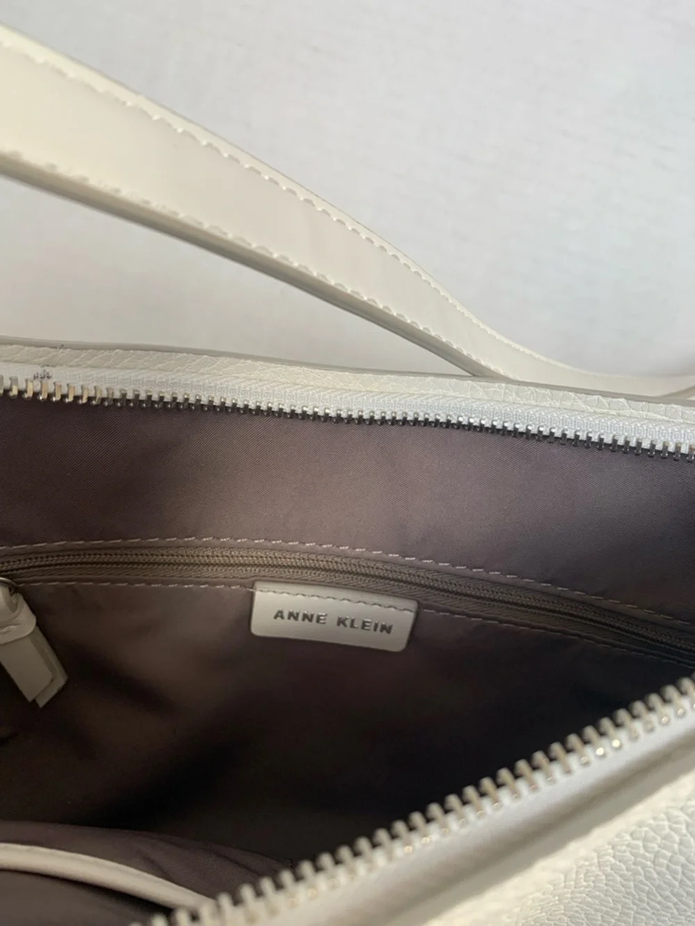 Anne Klein Ivory Pebbled Faux Leather Shoulder Bag